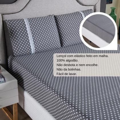 Imagem de Jogo Lençol Casal Estampado Elástico Malha 100% Algodão