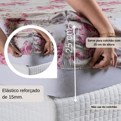 Imagem de Jogo Lençol Casal Estampado Elástico Malha 100% Algodão