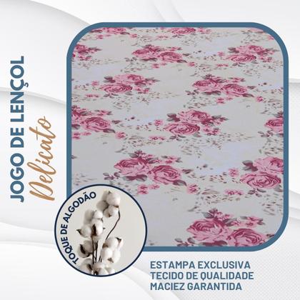 Imagem de Jogo Lençol Casal Estampado Elástico Malha 100% Algodão