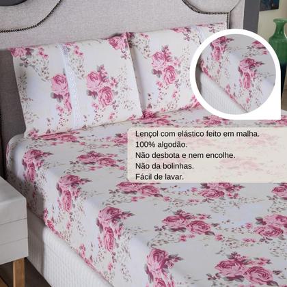 Imagem de Jogo Lençol Casal Estampado Elástico Malha 100% Algodão