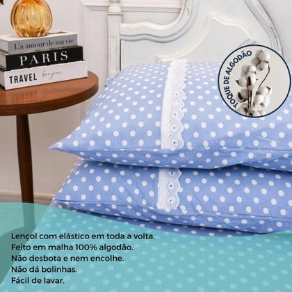 Imagem de Jogo Lençol Casal Estampado Elástico Malha 100% Algodão