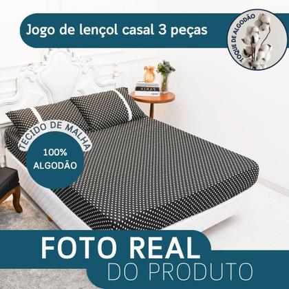 Imagem de Jogo Lençol Casal Estampado Elástico Malha 100% Algodão