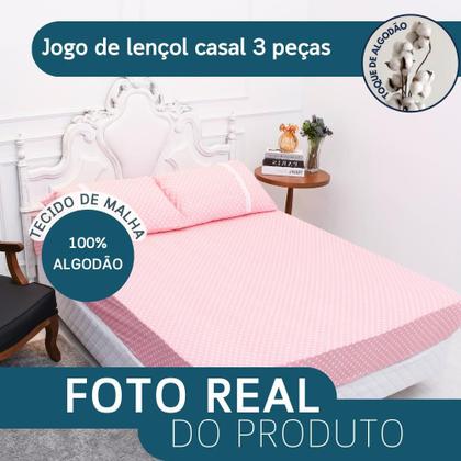 Imagem de Jogo Lençol Casal Estampado Elástico Malha 100% Algodão