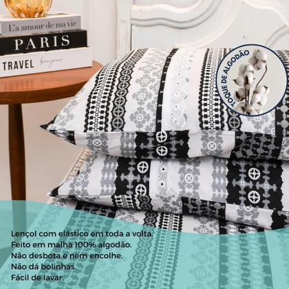 Imagem de Jogo Lençol Casal Estampado Elástico Malha 100% Algodão
