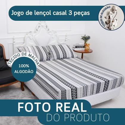 Imagem de Jogo Lençol Casal Estampado Elástico Malha 100% Algodão
