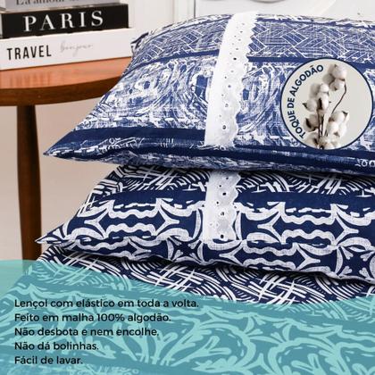 Imagem de Jogo Lençol Casal Estampado Elástico Malha 100% Algodão