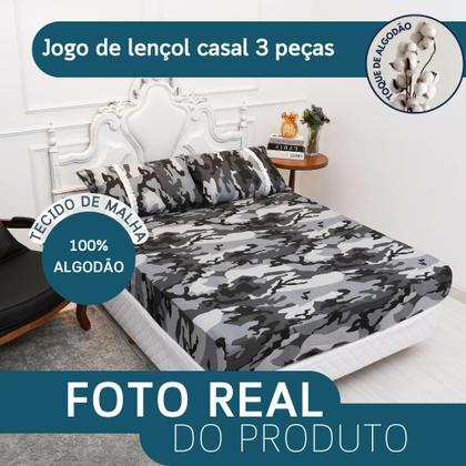 Imagem de Jogo Lençol Casal Estampado Elástico Malha 100% Algodão