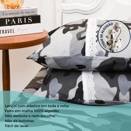 Imagem de Jogo Lençol Casal Estampado Elástico Malha 100% Algodão