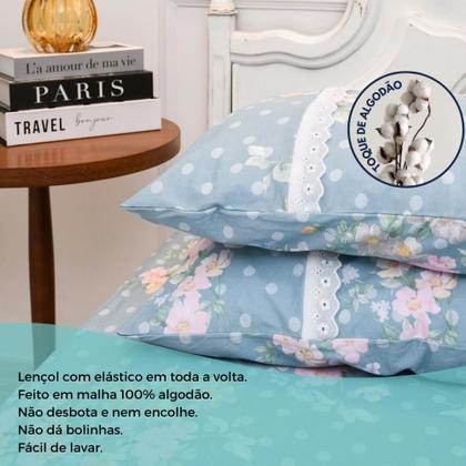 Imagem de Jogo Lençol Casal Estampado Elástico Malha 100% Algodão