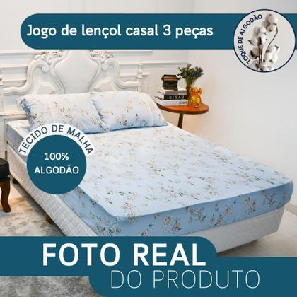 Imagem de Jogo Lençol Casal Estampado Elástico Malha 100% Algodão