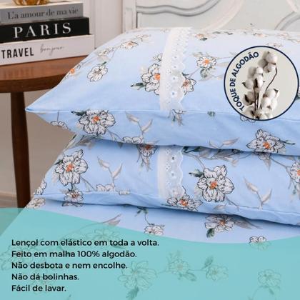 Imagem de Jogo Lençol Casal Estampado Elástico Malha 100% Algodão