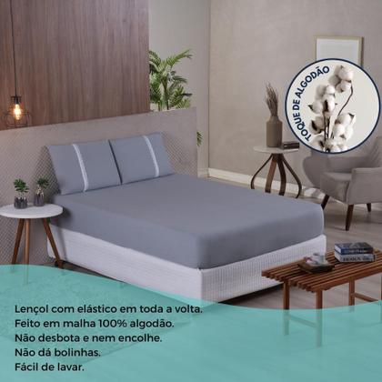 Imagem de Jogo Lençol Casal Liso Elástico Malha 100% Algodão