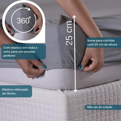 Imagem de Jogo Lençol Casal Liso Elástico Malha 100% Algodão