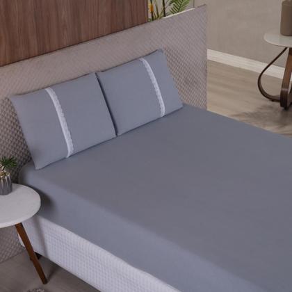 Imagem de Jogo Lençol Casal Liso Elástico Malha 100% Algodão