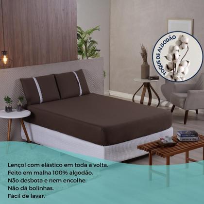 Imagem de Jogo Lençol Casal Liso Elástico Malha 100% Algodão