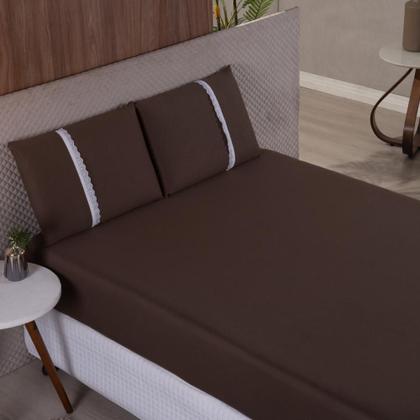 Imagem de Jogo Lençol Casal Liso Elástico Malha 100% Algodão