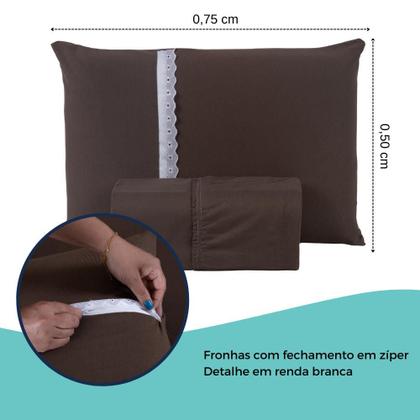 Imagem de Jogo Lençol Casal Liso Elástico Malha 100% Algodão