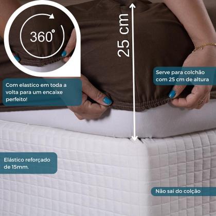 Imagem de Jogo Lençol Casal Liso Elástico Malha 100% Algodão