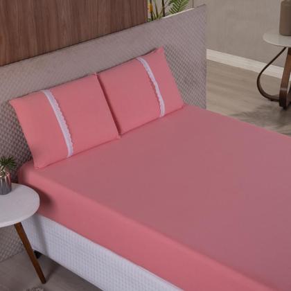 Imagem de Jogo Lençol Casal Liso Elástico Malha 100% Algodão