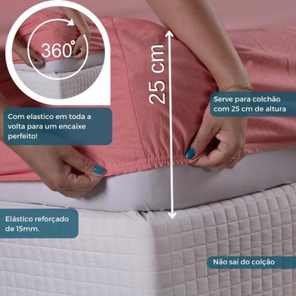 Imagem de Jogo Lençol Casal Liso Elástico Malha 100% Algodão