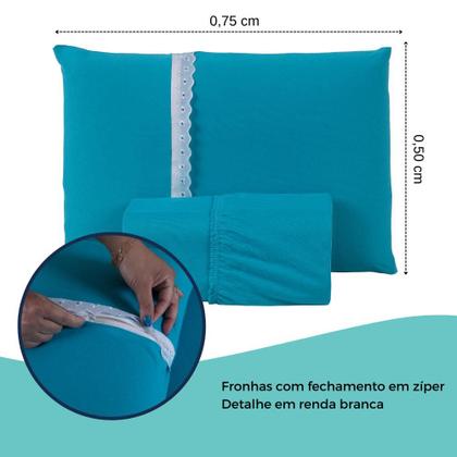 Imagem de Jogo Lençol Casal Liso Elástico Malha 100% Algodão