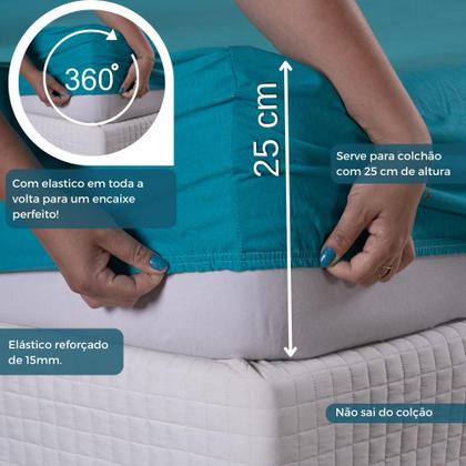 Imagem de Jogo Lençol Casal Liso Elástico Malha 100% Algodão