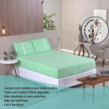 Imagem de Jogo Lençol Casal Liso Elástico Malha 100% Algodão
