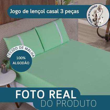 Imagem de Jogo Lençol Casal Liso Elástico Malha 100% Algodão