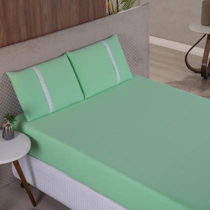 Imagem de Jogo Lençol Casal Liso Elástico Malha 100% Algodão