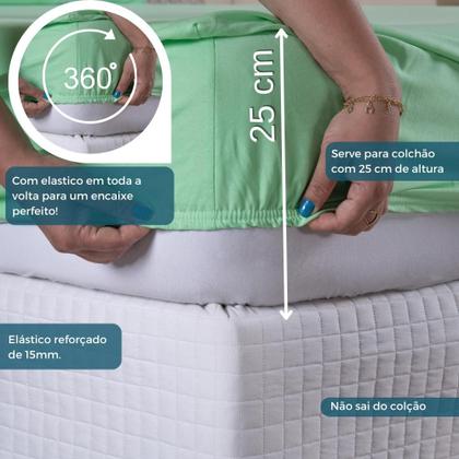 Imagem de Jogo Lençol Casal Liso Elástico Malha 100% Algodão