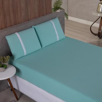 Imagem de Jogo Lençol Casal Liso Elástico Malha 100% Algodão