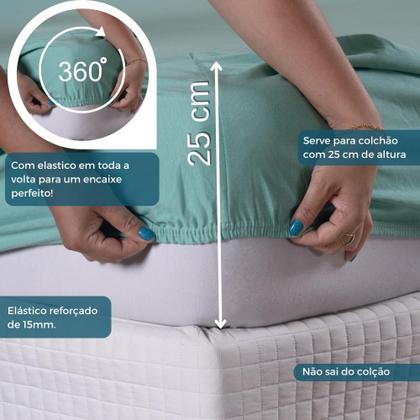 Imagem de Jogo Lençol Casal Liso Elástico Malha 100% Algodão