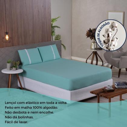Imagem de Jogo Lençol Casal Liso Elástico Malha 100% Algodão