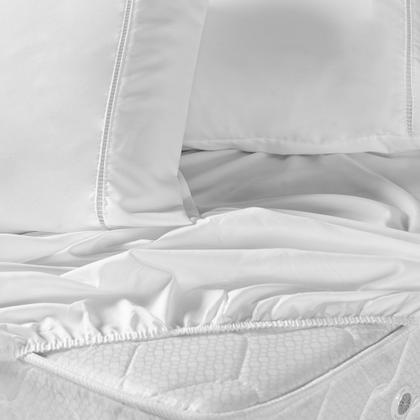 Imagem de Jogo Lençol Casal Padrão 3pçs Box 400 Fios Ponto Palito Branco