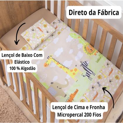 Imagem de Jogo Lençol de Berço 3 Pçs 200 Fios Várias Estampas e Cores