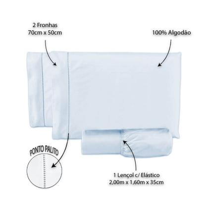 Imagem de Jogo Lençol de cama Queen 400 Fios 3 Peças algodao com elastico