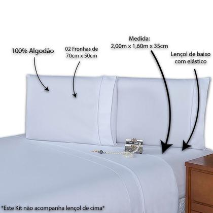 Imagem de Jogo Lençol de cama Queen 400 Fios 3 Peças algodao com elastico