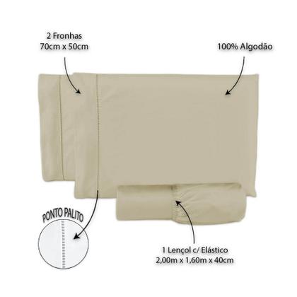 Imagem de Jogo Lençol de cama Queen 400 Fios 3 Peças algodao com elastico