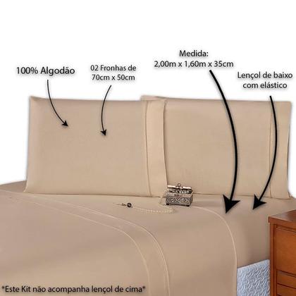 Imagem de Jogo Lençol de cama Queen 400 Fios 3 Peças algodao com elastico