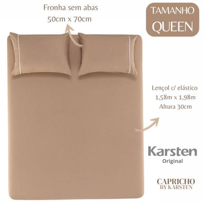Imagem de Jogo Lençol Elástico Queen 100 Algodão Percal 3 Pçs Karsten