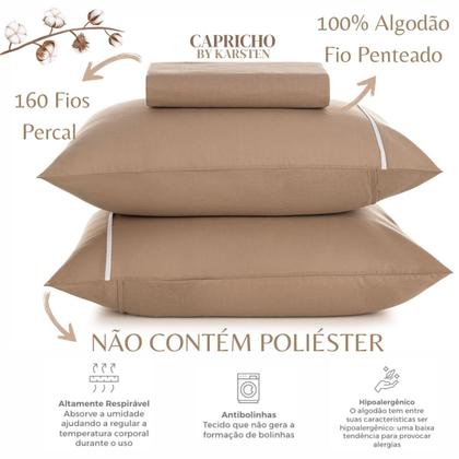 Imagem de Jogo Lençol Elástico Queen 100 Algodão Percal 3 Pçs Karsten