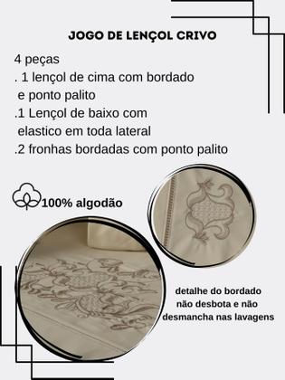 Imagem de Jogo Lençol Queen Bordado Crivo 4 Peças 100% Algodão Ponto palito