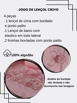 Imagem de Jogo Lençol Queen Bordado Crivo 4 Peças 100% Algodão Ponto palito