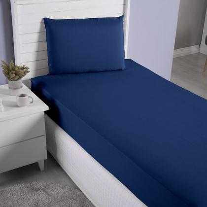 Imagem de Jogo Lençol Roupa Cama Box Solteiro 2 Pçs Infantil Fronha Elastico Quarto Criança Macio Menino Azul Marinho