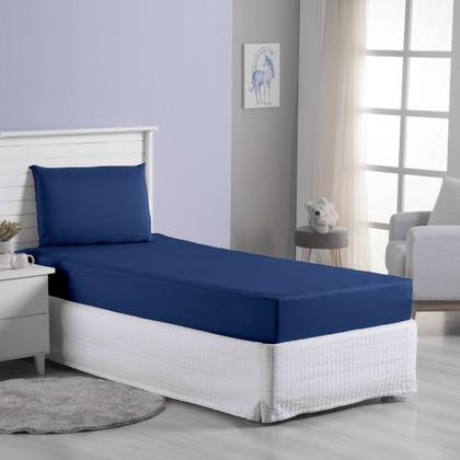 Imagem de Jogo Lençol Roupa Cama Box Solteiro 2 Pçs Infantil Fronha Elastico Quarto Criança Macio Menino Azul Marinho