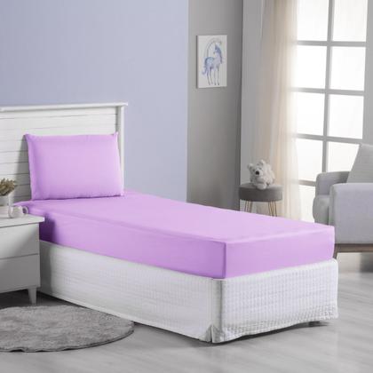 Imagem de Jogo Lençol Roupa Cama Infantil Elastico Solteiro 2 Pçs Fronha Quarto Criança Simples Macio Menina Lilas
