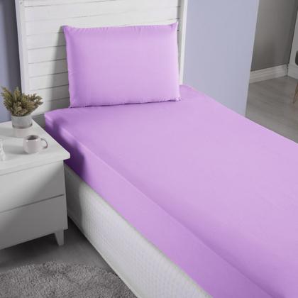 Imagem de Jogo Lençol Roupa Cama Infantil Elastico Solteiro 2 Pçs Fronha Quarto Criança Simples Macio Menina Lilas