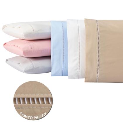 Imagem de Jogo Lençol Solteiro Com Elástico e Lençol De Cima Fronha Ponto Palito Branco Algodão