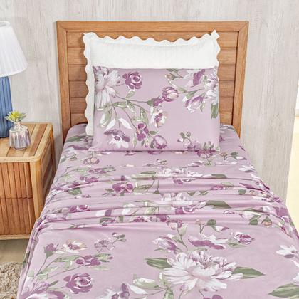 Imagem de Jogo Lençol Solteiro Percal 400 Fios 3 Pçs Estampado E Macio