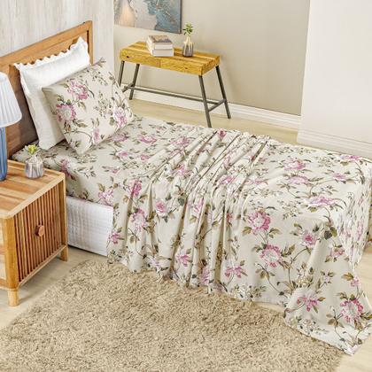 Imagem de Jogo Lençol Solteiro Percal 400 Fios 3 Pçs Estampado E Macio